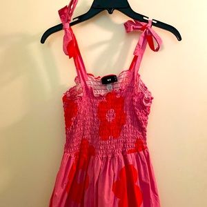 Pink and red floral smock midi dress - Lazy Oaf